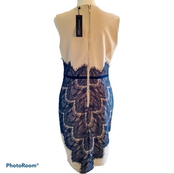 London Dress Company Crystal Nude Navy Lace Dress - Picture 4 of 9